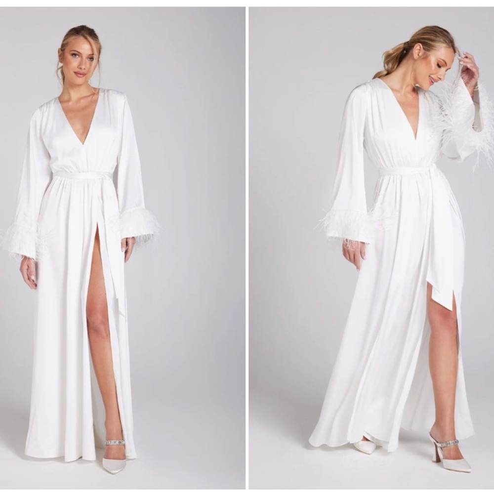 NADINE MERABI Lilah White Feather Trim Dress